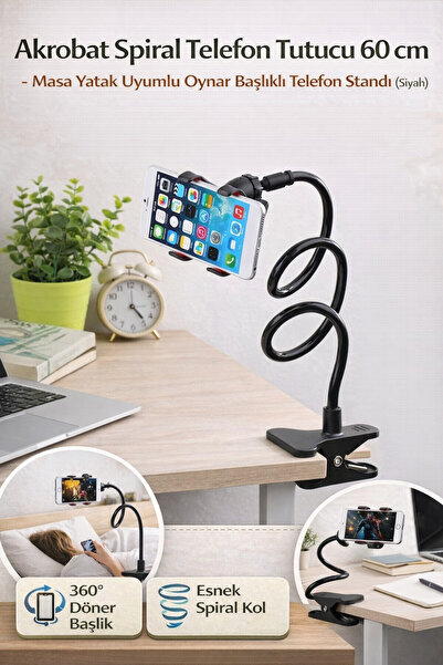 Hane Dostu Akrobat Spiral Telefon Tutucu 60 cm – Masa Yatak Uyumlu Oynar Başl...