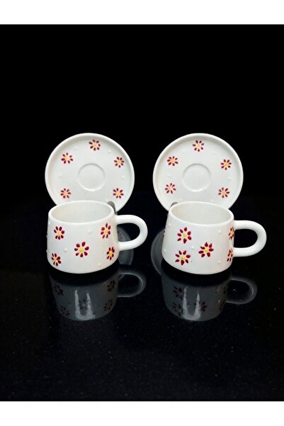 evinbizden El Decorlu Papatya Patterned 2-Person 4-Piece Plate Set Cup/Flying...