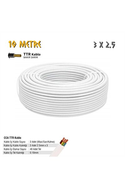 SGS Elektrik Tesisat Kablosu - 3x2.5 CCA TTR 48x0.18 - Beyaz - 10 mt.