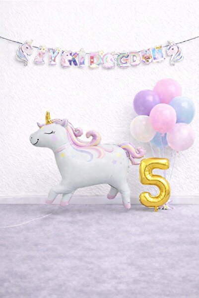 Laviyosa Unicorn Balloon Mixed Balloon Birthday Set Gold Number Party Set Orn...