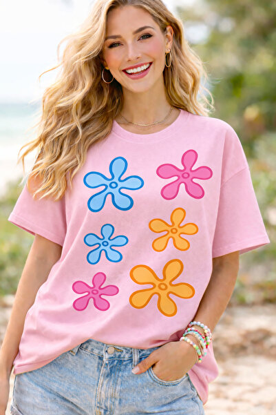 ArtYus تي شيرت ريترو فلاور مطبوع للجنسين كبير الحجم - قطن قطع من تي شيرت كاجو...