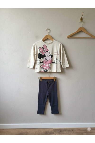 Motebarn Wear طقم بناتي مكون من قطعتين: بلوزة بأكمام طويلة مطبوع بشخصيات وبنطلون ضيق أسود