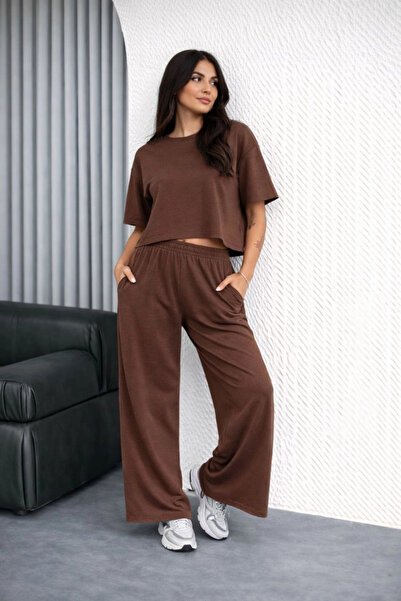 LUMİART Osy Modal Soft-Textured Women's Oversized Two-Piece Set B Wide-Leg Ca...