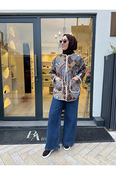 Almarwah Black 405019 Patterned Women's Jacket Blue