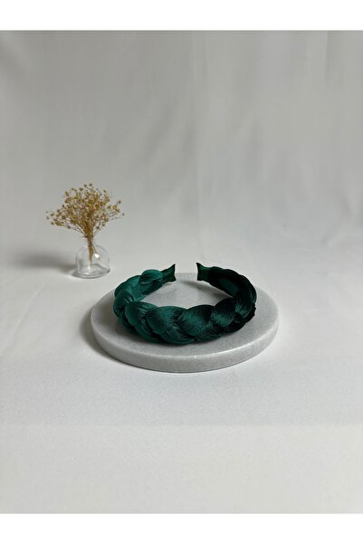 MegssStore ربطة شعر مضفرة باللون الأخضر الزمردي مخمل تاج