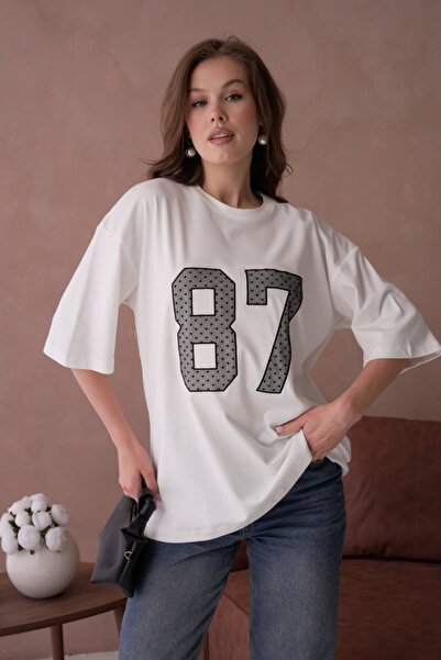 Noi Belis تي شيرت محبوك برقبة دائرية كبيرة الحجم SS26TS0031