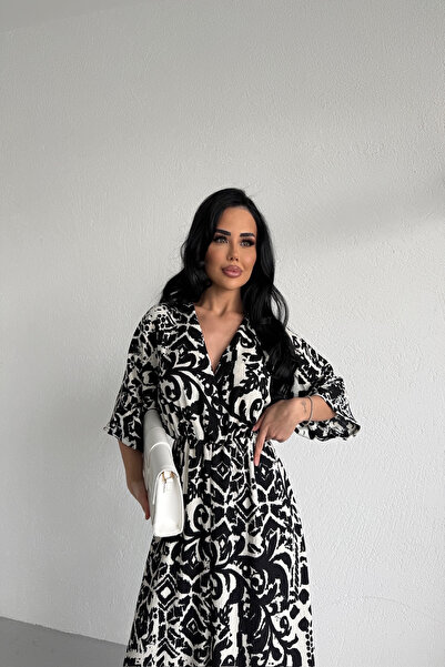 KAMACI BUTİK Double-Breasted Collar Ruffle Bat Dress