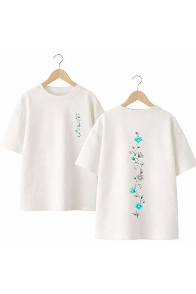 playwear Ivy Flower Back and Chest Printed %100 Cotton Oversized Loose Fit Re...