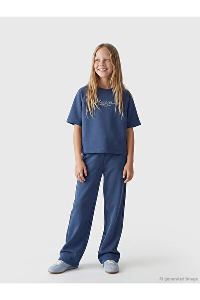 LC Waikiki LCW Kids İndigo B με τύπωμα Παιδικό μπλουζάκι και παντελόνι για κο...