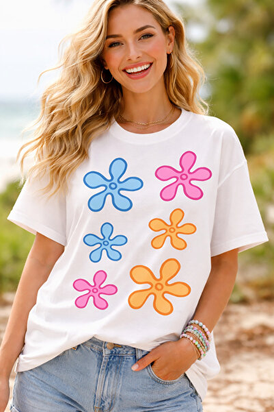 ArtYus Retro Çiçek με τύπωμα Unisex oversized T-Shirt – Σετ Βαμβάκι T-Shirts ...