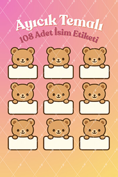 Mimu Art Studio Ayıcık Temalı 108 Adet İsim Etiketi Defter Kitap ve Okul Eşya...