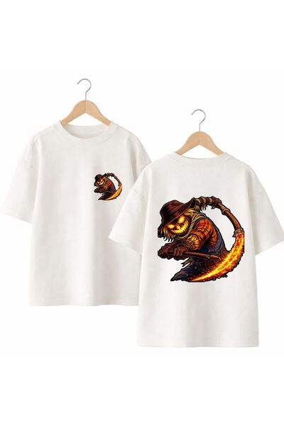 playwear تي شيرت Fire Scarecrow للظهر والصدر مطبوع 100% قطن مقاس كبير وفضفاض ...