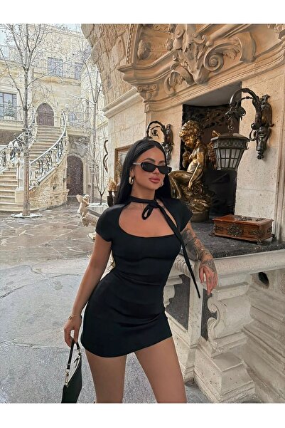 sportiness Φιόγκος Με δέσιμο Λεπτομέρεια με φερμουάρ Scuba Φόρεμα με υφασμάτι...