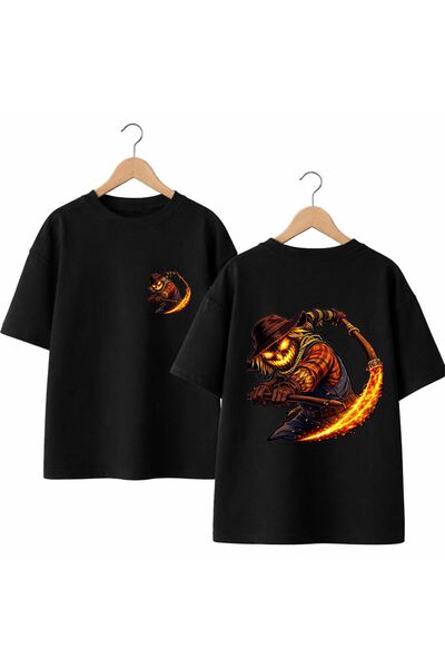 playwear تي شيرت Fire Scarecrow للظهر والصدر مطبوع 100% قطن مقاس كبير وفضفاض ...