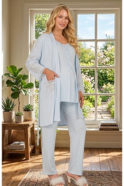 Lohussa New Season Blue Short Sleeve Eyelet Embroidery Linen Detailed Design ...