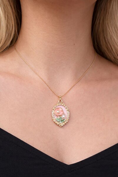 Nilsu Aksesuar Vintage Çiçek Madalyon Kadın Çelik Kolye