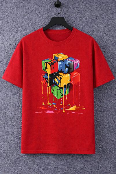 MARKATEM Oversized Men Women Unisex t Shirt Colorful Dripping Cube Printed St...
