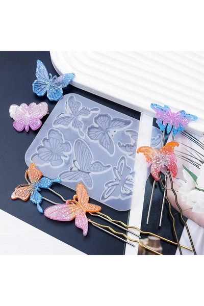 Siliko World Silikon Epoksi Reçine Kalıbı Kelebek Figürlü Kolye Küpe Anahtarl...