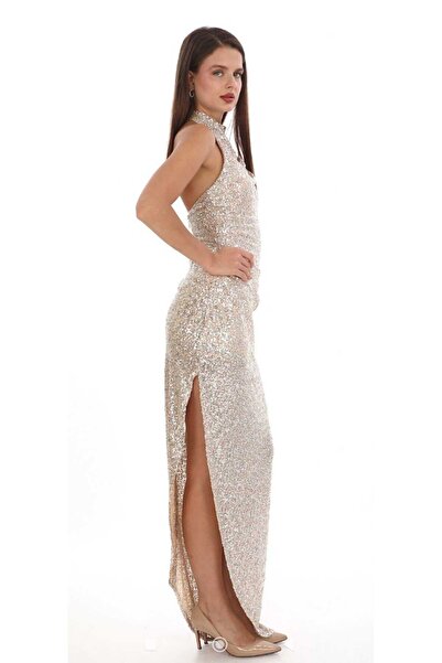 Hanife Glam Couture Hanife Glam halter yaka yırtmaçlı abiye elbise