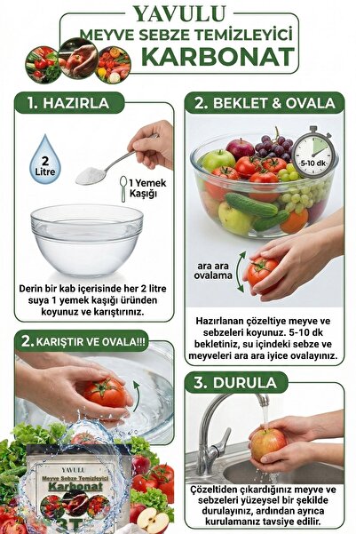 yavulu Meyve Sebze Temizleyici Karbonat Yıkayıcı Pestisit Kalıntı Giderici 2KG Özel Kutusunda