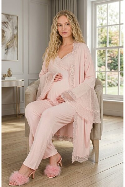 PREGNANT WORLD Yeni Sezon Pudra Uzun Kol Tasarım Zarif Dantel Detaylı Hamile ...