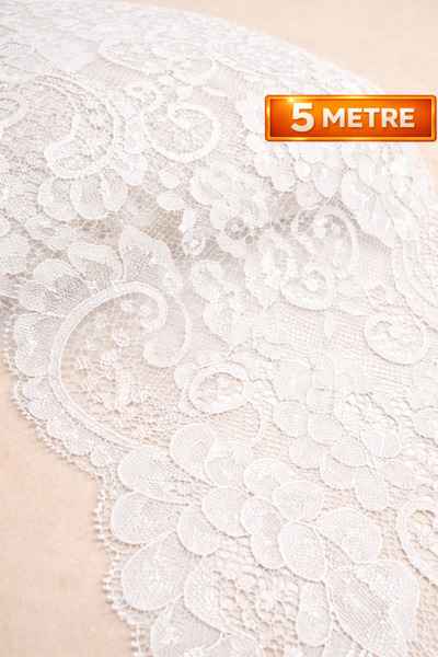 Ak Tuhafiye Лікрана мереживна тканина шириною 18 см – біла – 5 метрів еластич...
