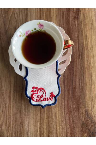 Diva Home 6-Piece Love Red Embroidered Coffee Presentation Napkin 7 X 12cm