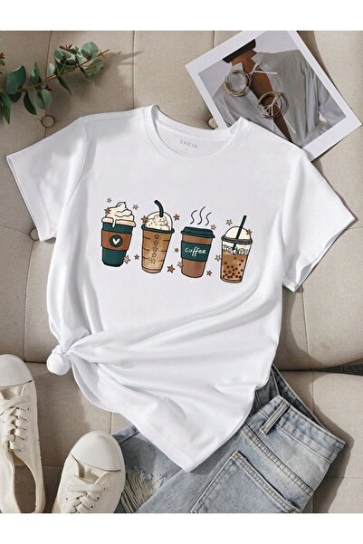 Vordevia Coffee Time cu imprimeu Alb supradimensionat Unisex tricou basic Tri...