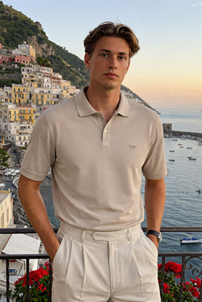 DAMGA JEANS Ανδρικό μπλουζάκι Basic 100% Βαμβάκι Stone Polo με λαιμόκοψη