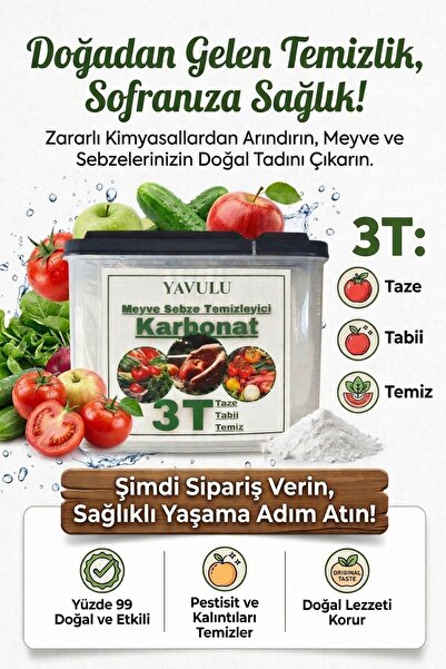 yavulu Meyve Sebze Temizleyici Karbonat Yıkayıcı Pestisit Kalıntı Giderici 2KG Özel Kutusunda