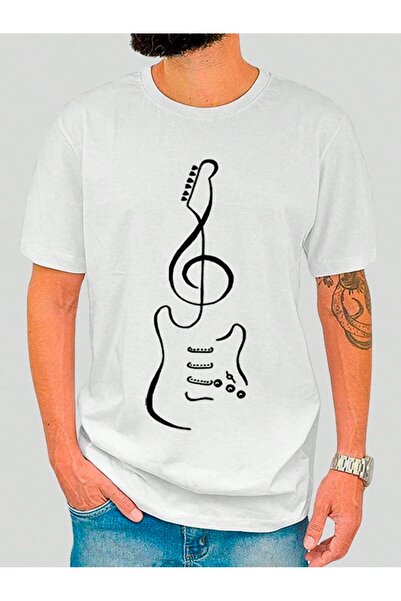 Vordevia Guitar cu imprimeu White supradimensionat Unisex tricou basic Tricou...