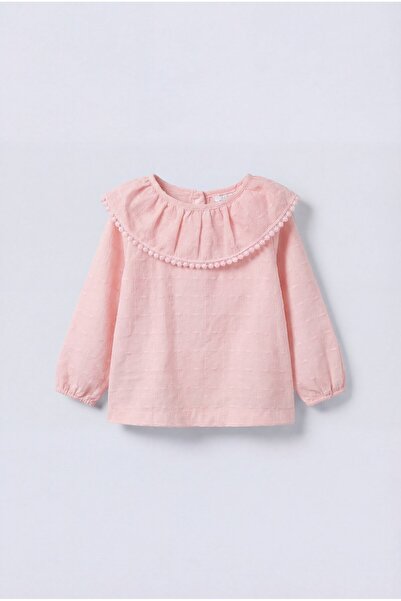 Magu Girl's Cotton Pack Pink Ruffle Collar Textured Blouses - Long Sleeve Ele...