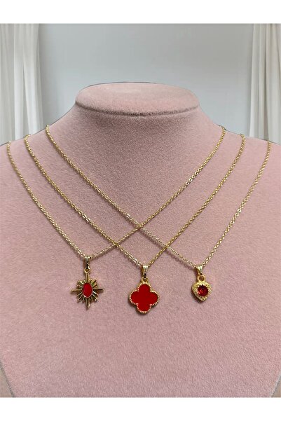 Madam Bikan طقم قلادة ذهبية اللون مكونة من مرصّع بالأحجار قطع من ريد كلوفر نو...