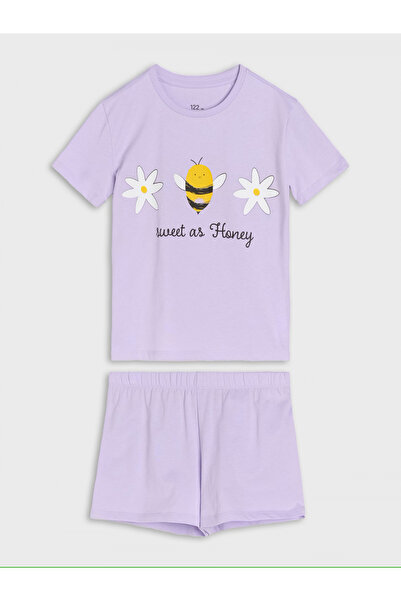 OEM Pijama din bumbac cu mânecă scurtă, cu imprimeu albină de miere, 7-8 ani,...