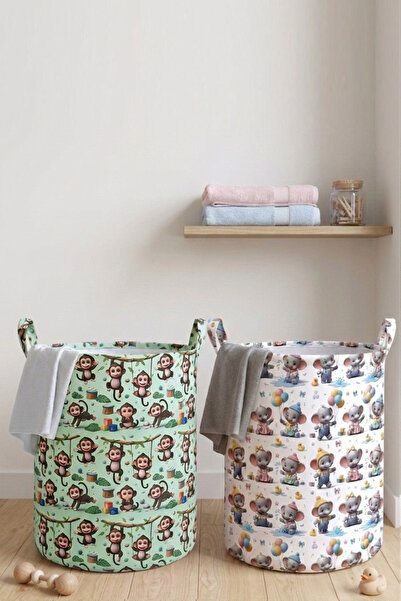 Paris Home 2Pcs Patterned Kids Toy Baskets – Folding Toy Storage Basket and R...