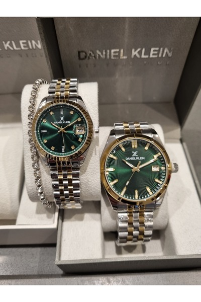 Daniel Klein Çelik Bilezik Altın/Metalik Yeşil Kadran Sevgili Kol Saati