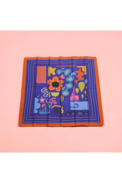 Lilyum Aksesuar Mavi Turuncu Pembe Karışık Renkli Desenli 50*50cm Fular Bandana