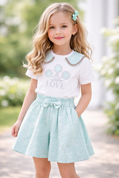 GMG Baby Eid Special Blue Stone Shorts and Skirt Set for Baby Girls & Childre...