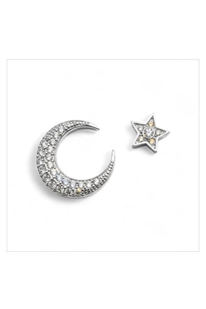 ESJ Kristal Zirkon Taş Ay Yıldız Unisex Broş Ay Ebat: 2,5*2,5 cm