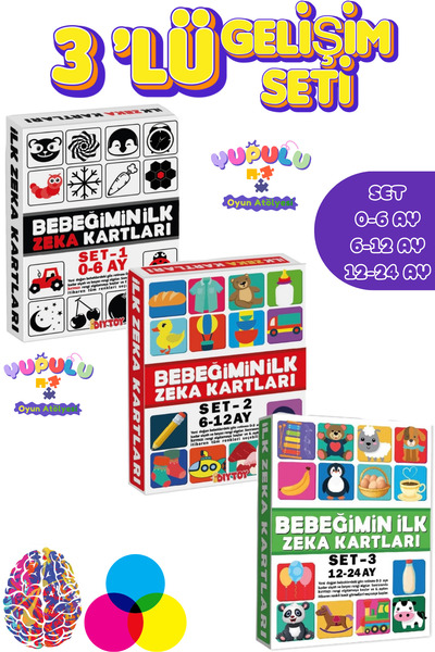YUPULU Diytoy Bebeğimin İlk Zeka Kartları Set-1 0-6 AY / Set-2 6-12 Ay / Set-...
