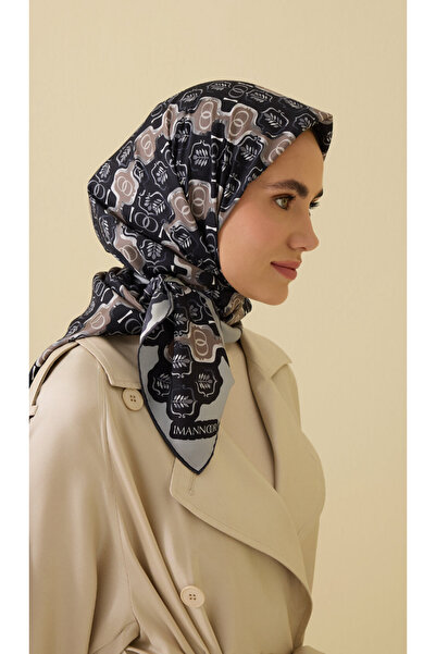 Imannoor GİRDAP SİYAH-GRİ TİVİL İPEK EŞARP