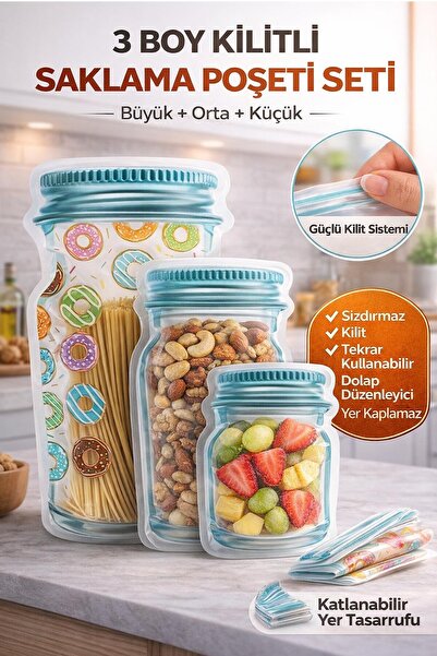 Kitchen Live 3 Boy Kavanoz Görünümlü Donut Desenli Kilitli Saklama Kabı Bakli...