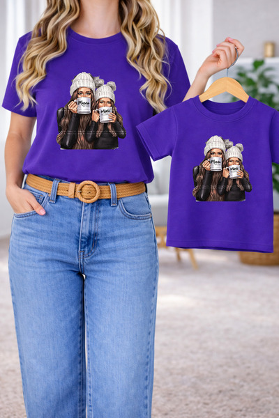 LORVEX Tricou combinat mamă-fiică supradimensionat – Mamă și Copil Twin trico...