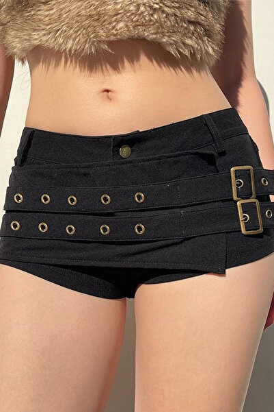 Giraffe denim şort kemer detaylı