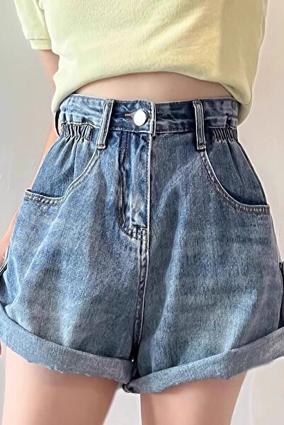 Giraffe denim şort katlama detaylı