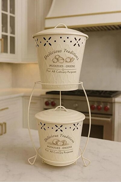 naturelove 2 Katlı Standlı Metal Patates Soğan Kovası - Sebzelik - Dekoratif ...