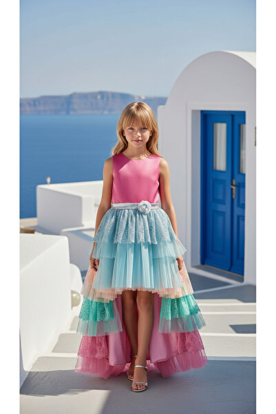 Lindissima Önü kısa-arkası uzun dantel detaylı kız çocuk abiye elbise, Düğün,...