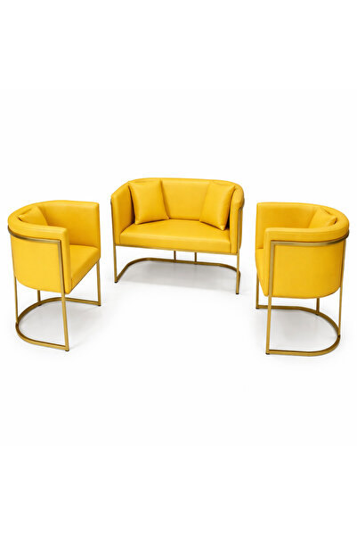 KaliteStore Modern Luxury Gold Metal Bekleme Koltuğu Seti