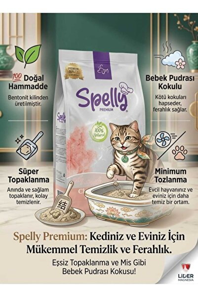 ROSE PRETTY TOPAKLANAN KEDİ KUMU Bebek Pudra 5 LT BENTONİT Spelly