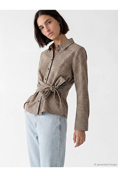 LC Waikiki Nevavm Detailed Plaid Women's Shirt with Tie Detail